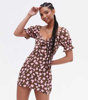 Brown Floral Tie Front Playsuit