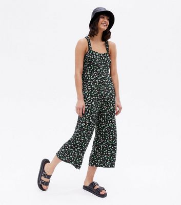 Black Ditsy Floral Strappy Back Crop 