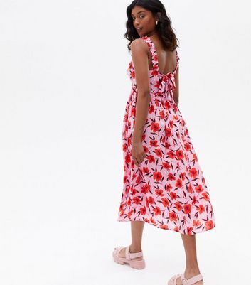Click to view product details and reviews for Red Floral Shirred Strap Midi Dress New Look.