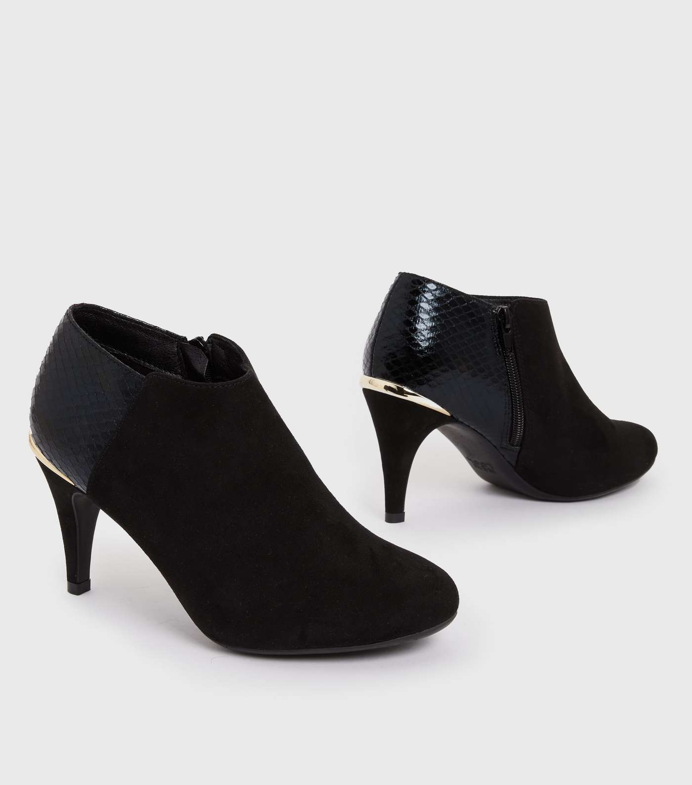 Black Suedette and Faux Croc Metal Trim Stiletto Heel Shoes Boots Image 3