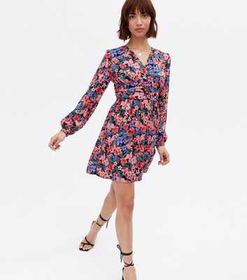 ONLY Black Floral Long Sleeve Mini Wrap Dress