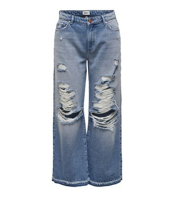 Click to view product details and reviews for Only Pale Blue Ripped Wide Leg Jeans New Look.