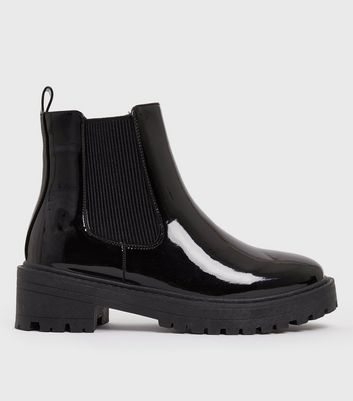 Black Patent Chunky Chelsea Boots New Look