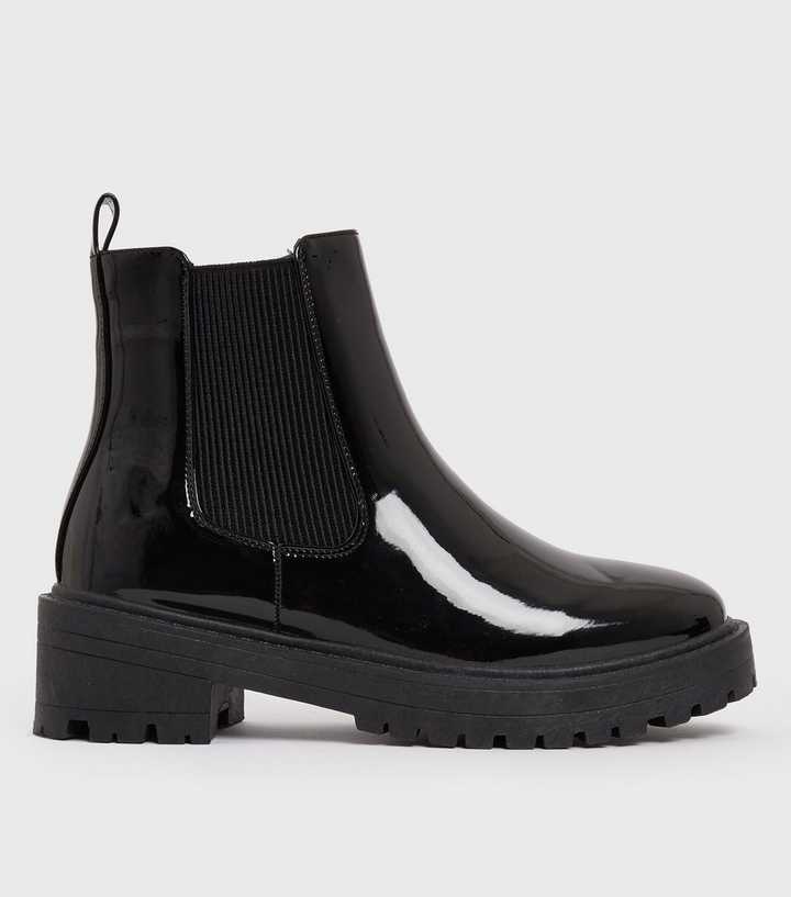 sådan parallel kød Black Patent Chunky Chelsea Boots | New Look