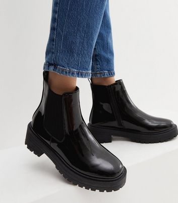 Chunky patent ankle boots best sale