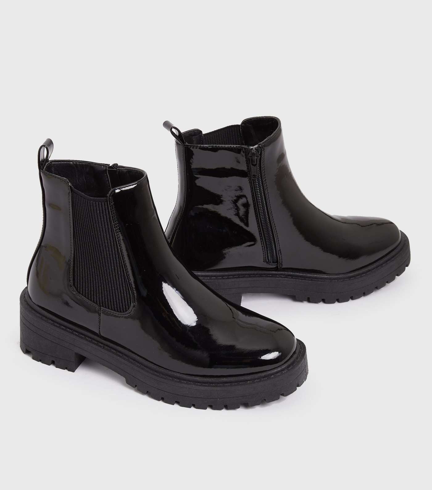 Black Patent Chunky Chelsea Boots Image 3
