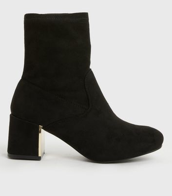 Wide Fit Black Suedette Metal Block Heel Sock Boots New Look