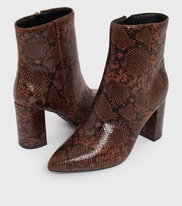 snakeskin boots block heel