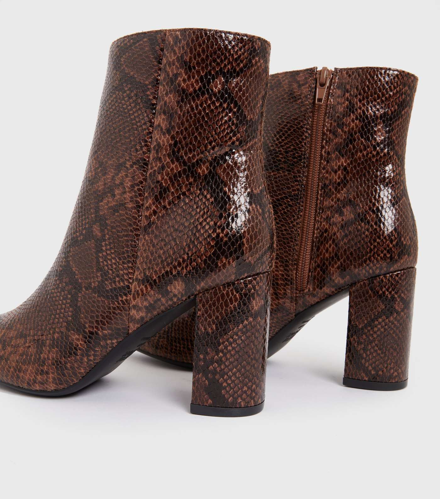 Brown Faux Snake Pointed Block Heel Ankle Boots Image 4