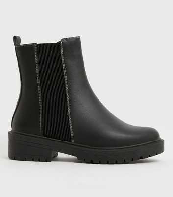 Wide Fit Black Chunky High Ankle Chelsea Boots