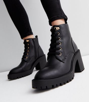 Stacked heel lace store up booties