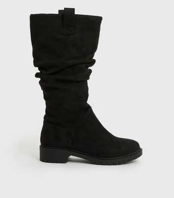 Wide Fit Black Suedette Slouch Chunky Calf Boots