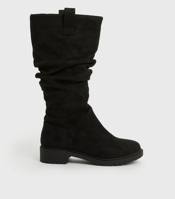 Wide Fit Black Suedette Slouch Chunky Calf Boots New Look