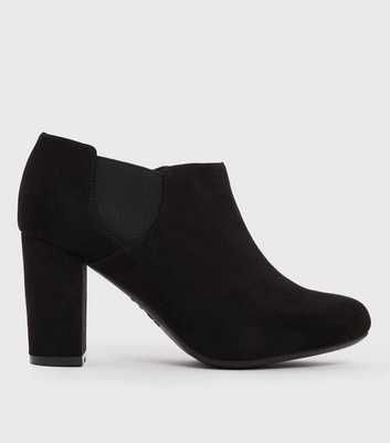 Wide Fit Black Suedette Block Heel Shoe Boots