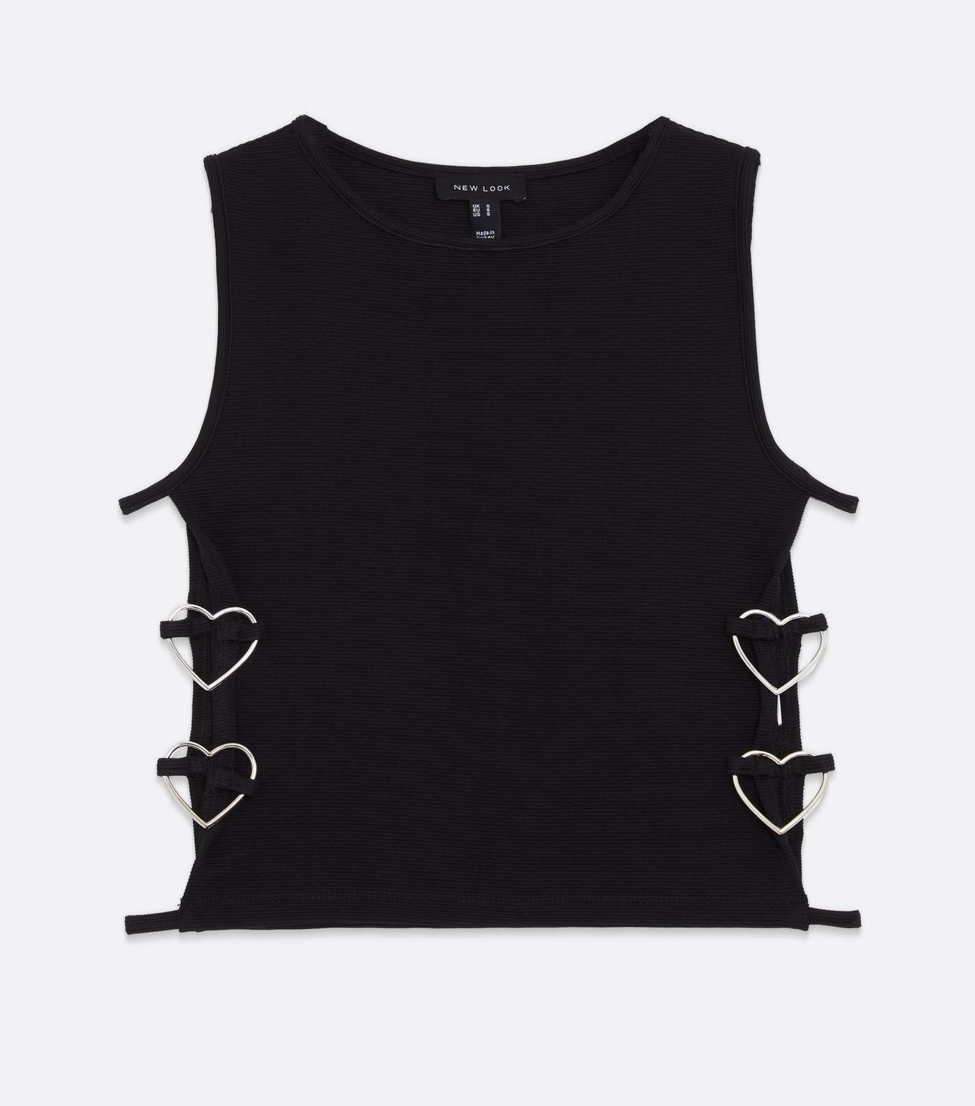 Black Ribbed Heart Ring Side Crop Vest Image 5