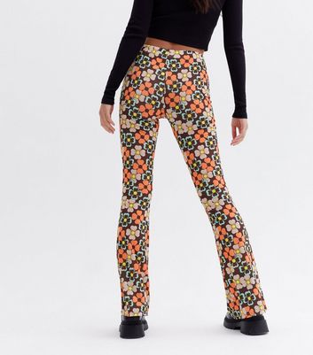 Brown Retro Floral High Waist Flared 