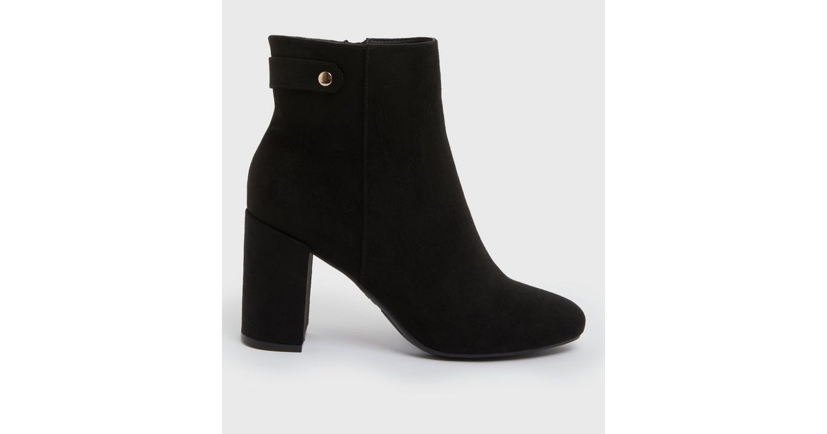 Black Suedette Block Heel Ankle Boots | New Look