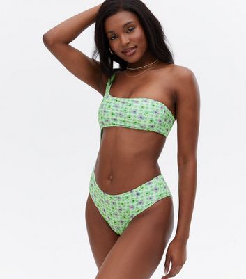 ONLY Light Green Floral Gingham Cut Out Swimsuit New Look