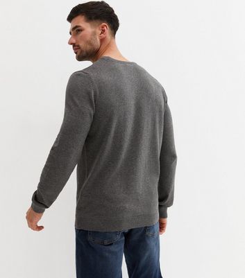 Men's Dark Grey Fine Knit Crew Neck Slim Fit Jumper New Look