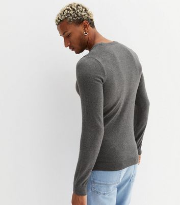 Dark Grey Fine Knit Crew Neck Muscle Fit Jumper New Look