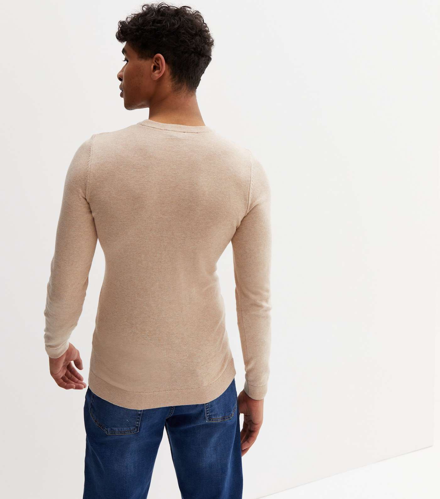 Cream Fine Knit Crew Neck Muscle Fit Jumper Image 4