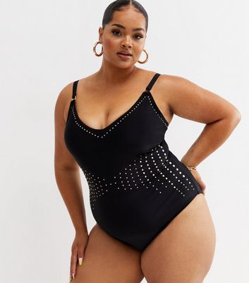 Black cheap embellished swimsuit