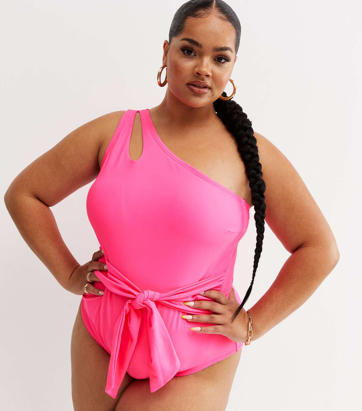 Beach Babe Bright Pink One Shoulder Swimsuit Image 6