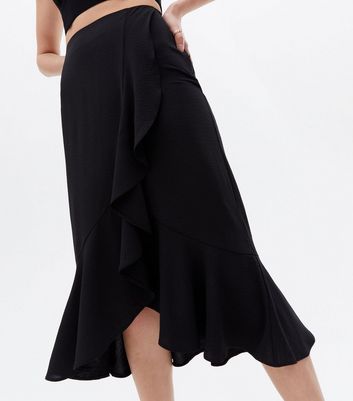 Long black 2025 ruffle wrap skirt