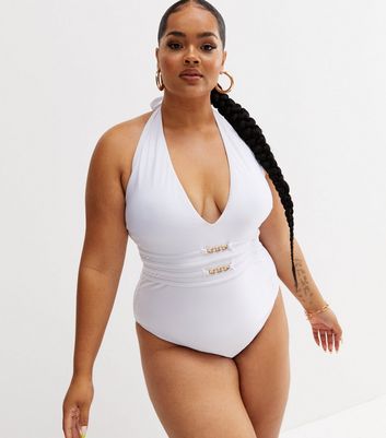 white halter one piece swimsuit