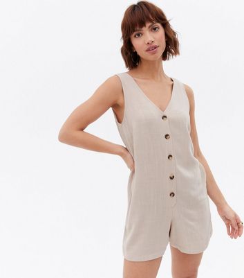 Damen Bekleidung Stone Linen-Look Button Front Sleeveless Playsuit