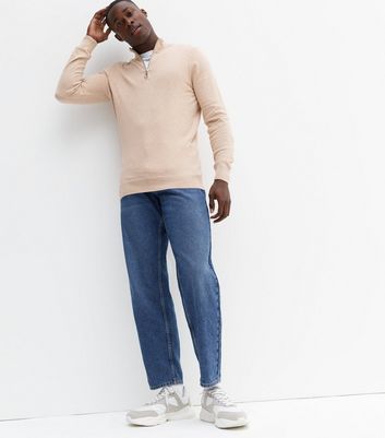 New Look Men's Cream Zip Funnel Neck Slim Fit Jumper - L