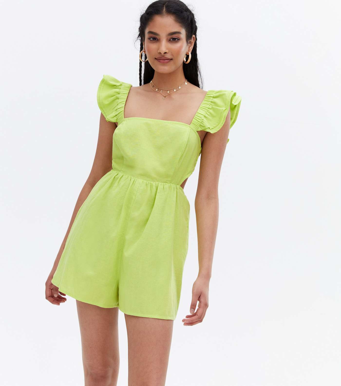Green Frill Square Neck Playsuit Image 2