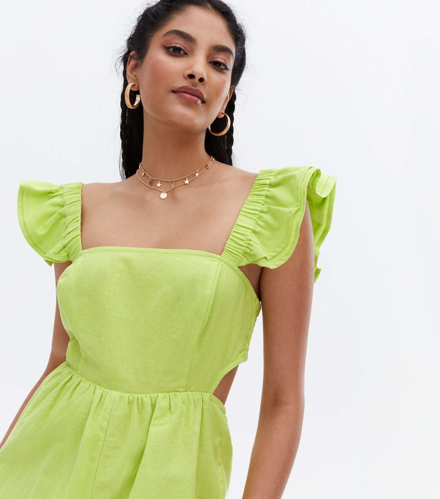 Green Frill Square Neck Playsuit Image 4