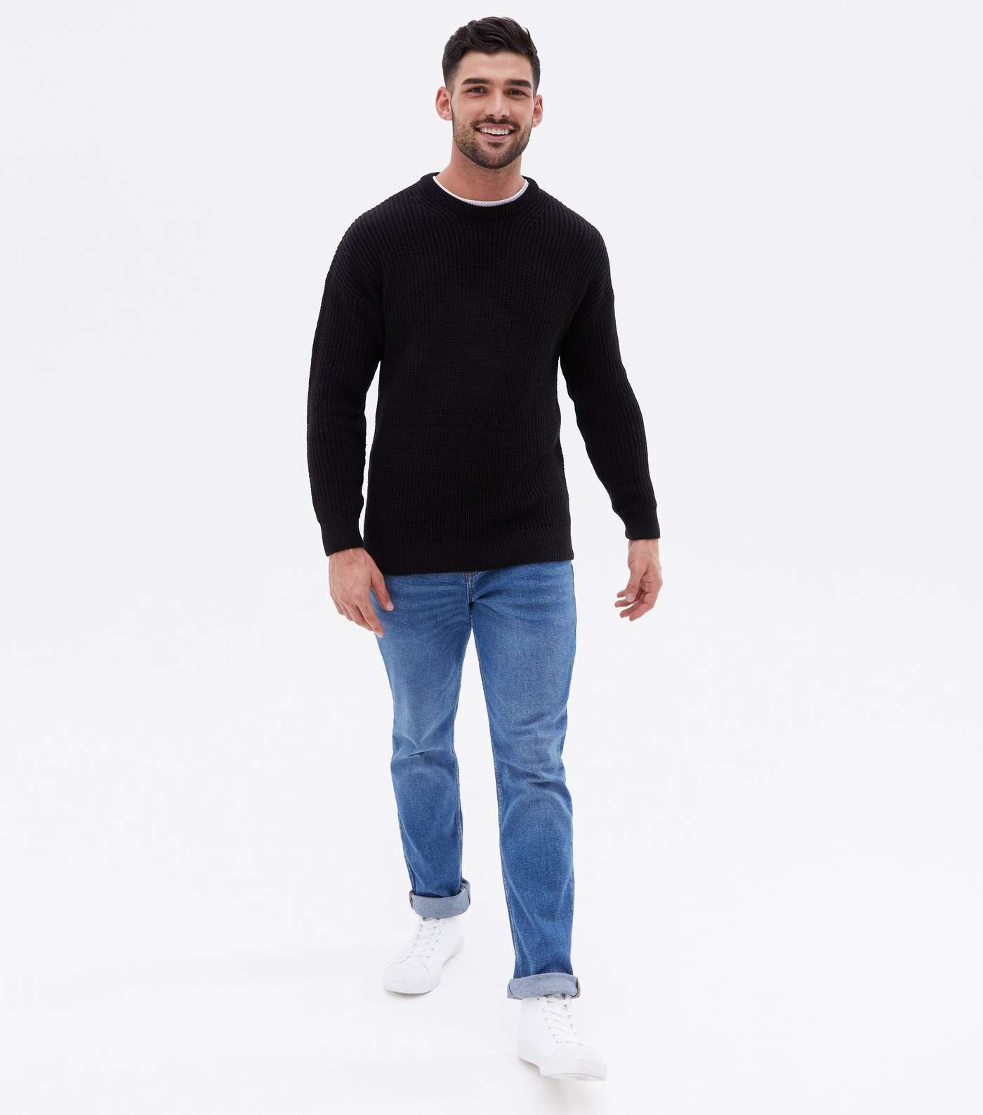 Black Fine Knit Relaxed Fit Crew Neck Jumper Image 2