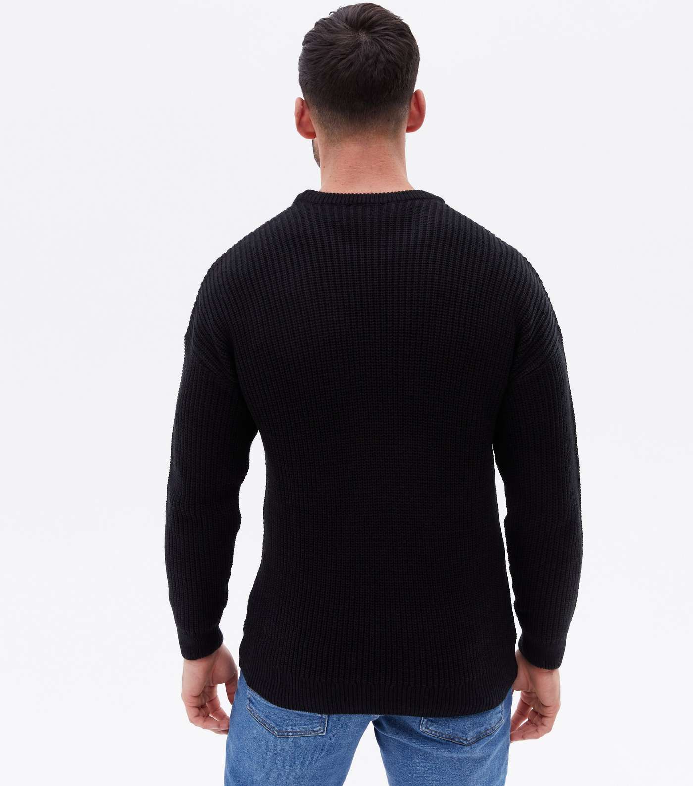 Black Fine Knit Relaxed Fit Crew Neck Jumper Image 4