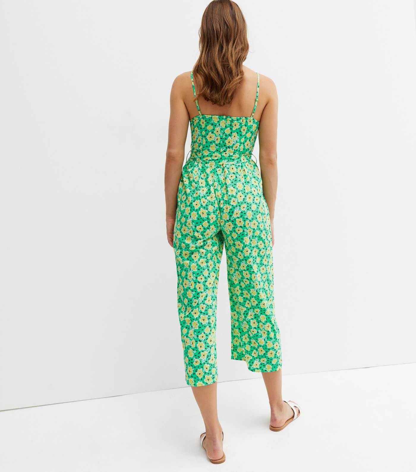 Green Floral Bustier Strappy Crop Jumpsuit Image 4