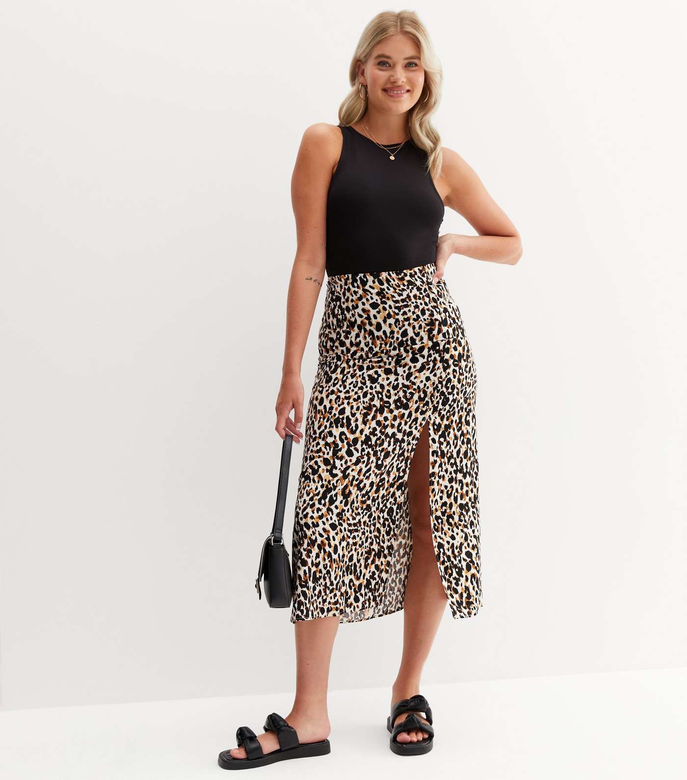 Tall Brown Leopard Print Split Hem Midi Skirt