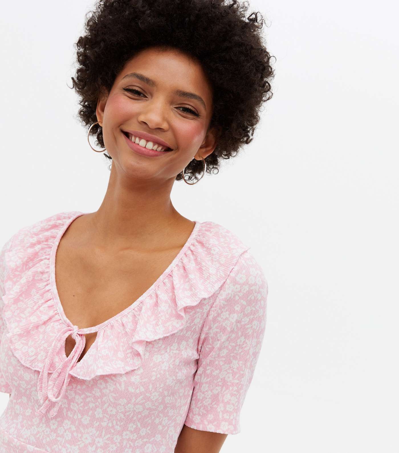 Pink Floral Crinkle Jersey Frill Mini Dress Image 2