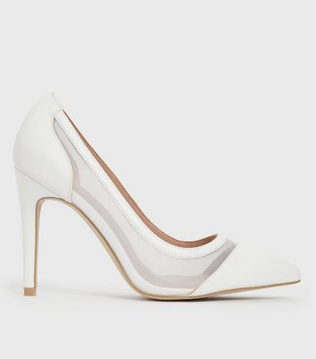 Wide Fit Off White Patent 2 Part Platform Block Heel Court Shoes | New Look