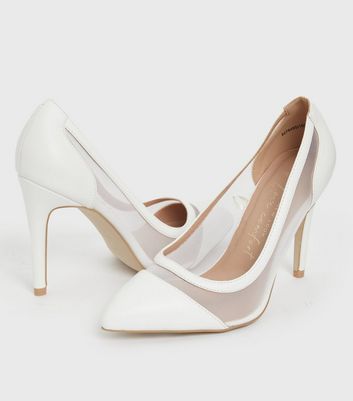 Wide Fit White Mesh Stiletto Heel Court Shoes New Look Vegan