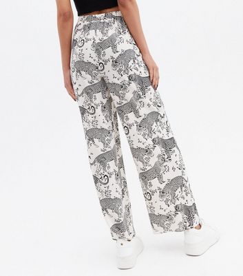 White leopard cheap print trousers