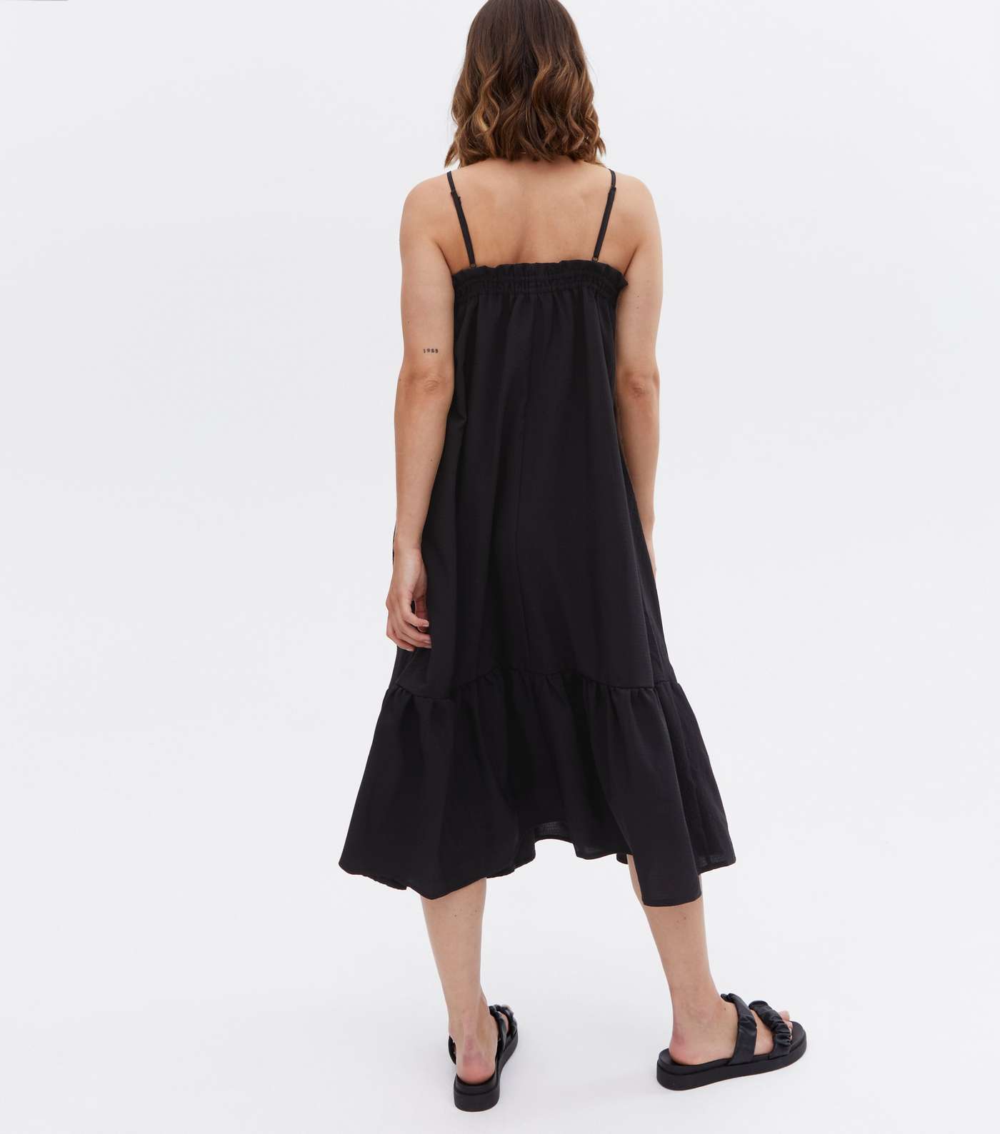 Maternity Black Tiered Strappy Midi Dress Image 4