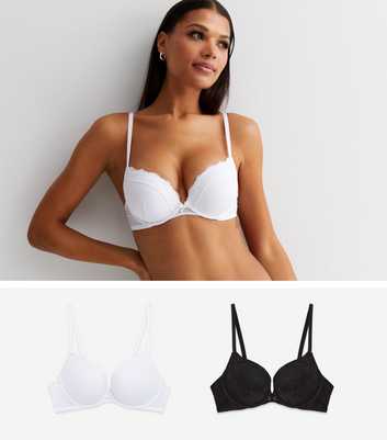 2 Pack Black and White Lace Push Up Bras