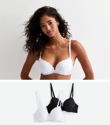 2 Pack Black and White Lace Push Up Bras New Look