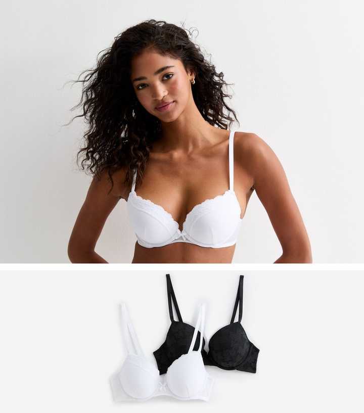 2 Pack Black and White Lace Push Up Bras