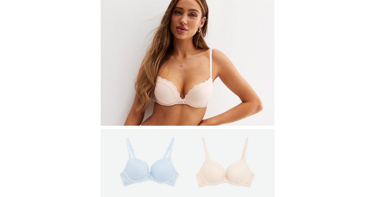 2 Pack Pale Blue and Cream Lace Push Up Bras