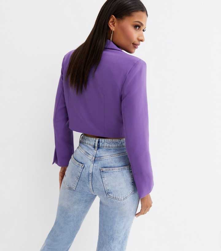 Cameo Rose Dark Purple Long Sleeve Crop Blazer | New Look
