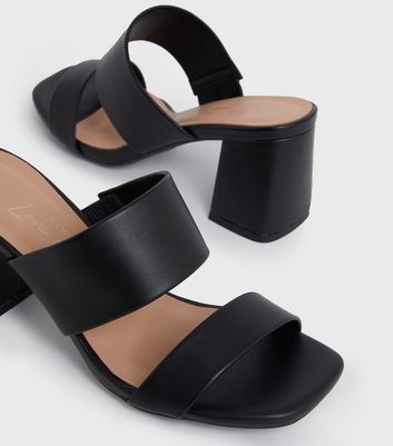 Wide Fit Black Double Strap Block Heel Mules New Look