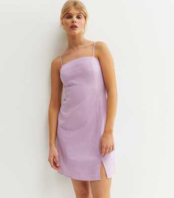 Lilac Linen Blend Square Neck Mini Dress