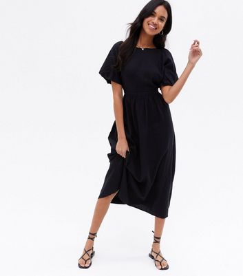 Black Linen Blend Cross Back Midi Dress New Look